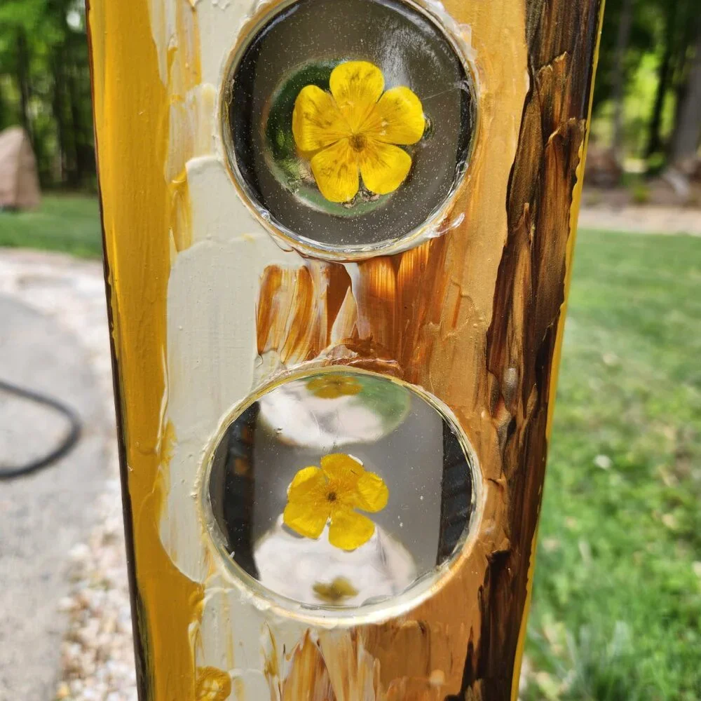Garden Peace Pole Hand Painted w/ Solar Light Cap & Wire Stand Lighted 4 Sides